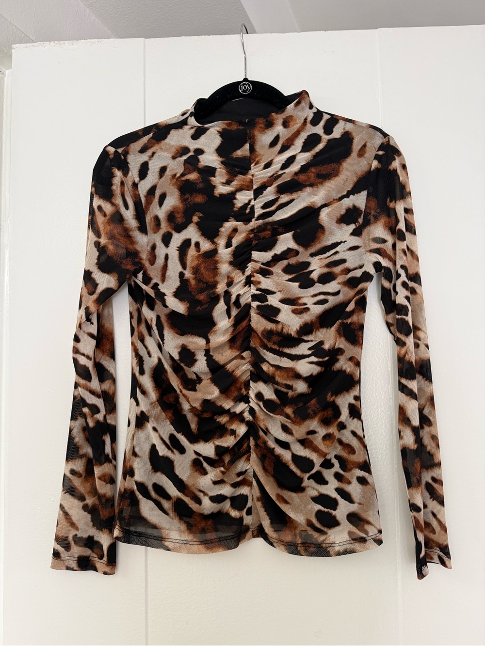 Kenneth Cole Brown and Black Animal-Print Long Sleeve Mesh Top